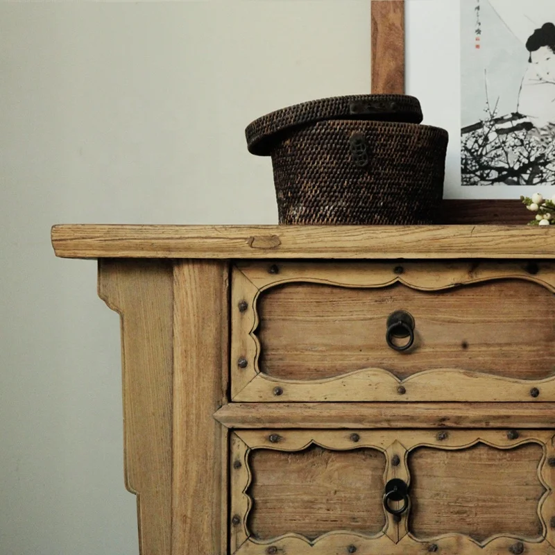 China Antique Reclaimed reproduction Elm console table furniture factory supplier Drawer Cabinet antique wood console