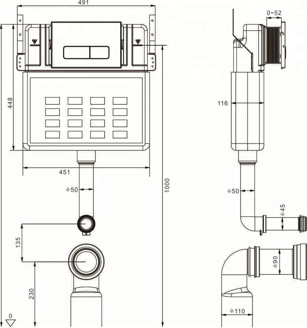 WRAS certificate enclosed cistern wall in toilet cistern for floor standing toilet