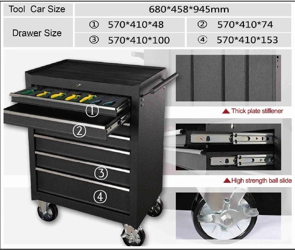 Professional 7 Drawers and side a tray Tool Cabinet hand cart tool cabinet
