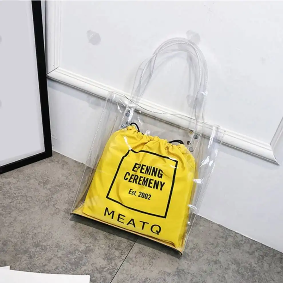 Best selling PVC hand bag TPU beach bag fashion clear shopping bags transparent tote  plastic handbag