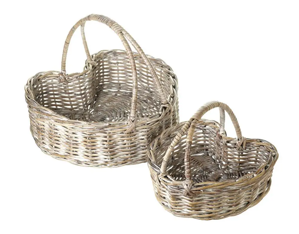 YULIN JIAFU Set of Two Large Small Grey Heart Wicker Baskets