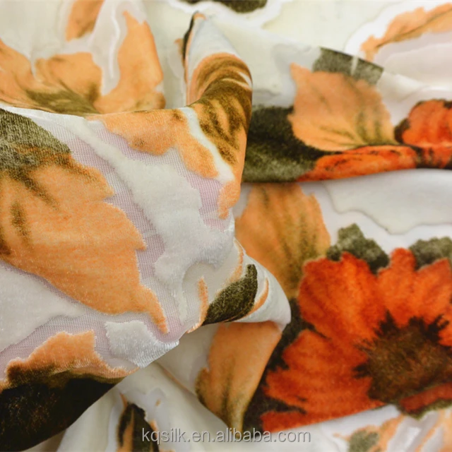 
Popular Floral printed Burnout Fabric/Silk Velvet/Burnout Silk Rayon Velvet Fabric 