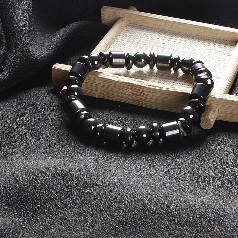 YWMT 2021 Promotion Lava Seed Beaded Black Gallstone Elastic Magnetic Magnet Bracelet Bio Lifetrons Therapy Health Bracelet Men