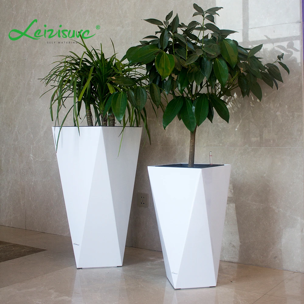 Leizisure Geometric Shape Indoor Decorate Garden Plastic Flowerpots Big Tree Planting Planter Flower Plant Pot