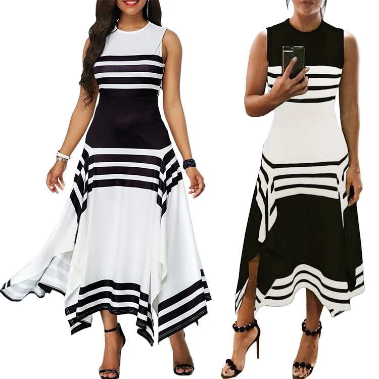 Wholesale MA6077 Striped Stretchy Jersey Midi Daily Dresses For Ladies Manufacture Wholesale Fashion Women Apparel