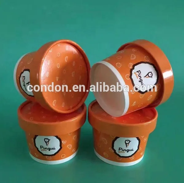 Logo printed custom ice cream paper cups with lids and spoon