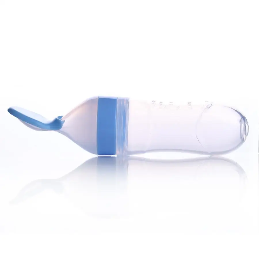 Infant Silica Gel Feeding Bottle With Spoon Food Supplement Rice Cereal Bottle 3 Colors