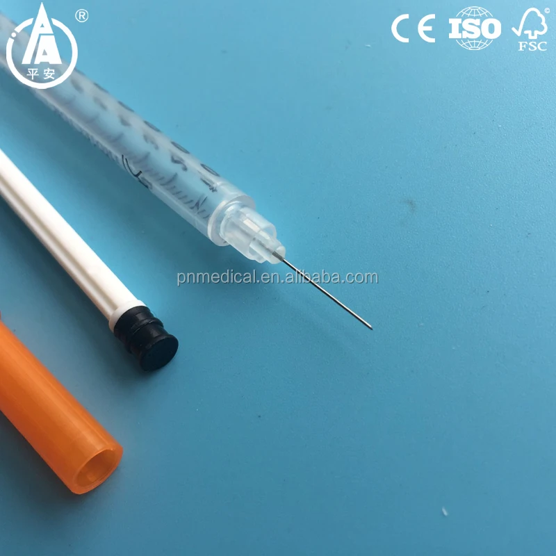 
Disposable 0.3ml and 0.5ml 1ml colored insulin syringe with orange cap 