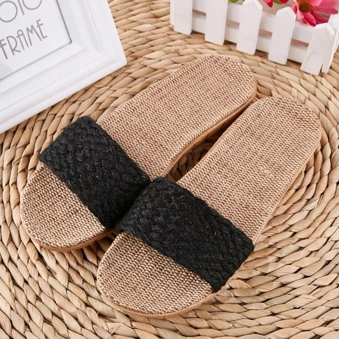 hot sale summer woman man straw jute fashion beach slipper sandals