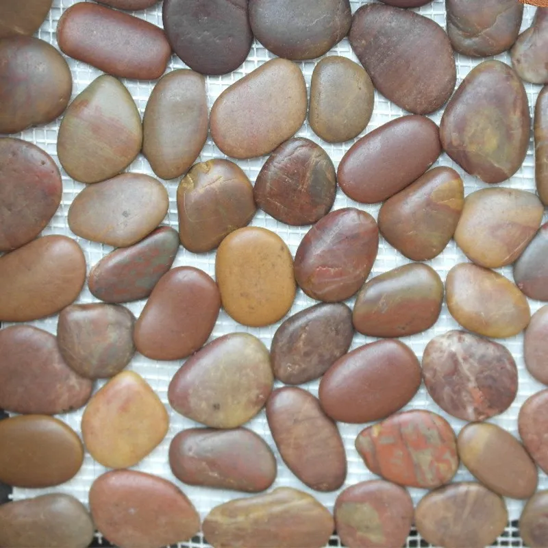 Good quality natural polished river black pebble stones mat for sale