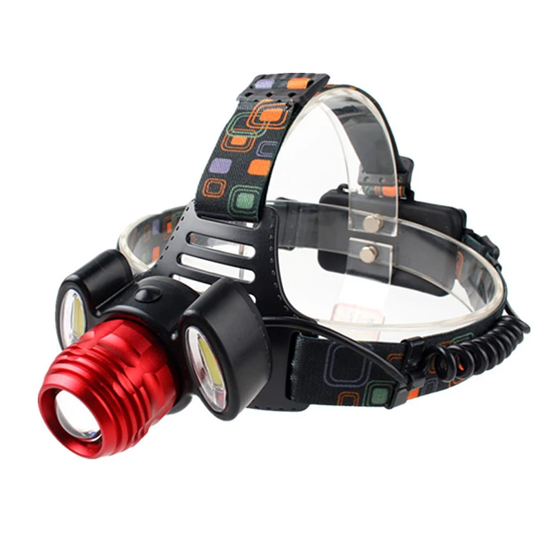 T3041 IP55 rechargeable 18650 lithium battery 1800 lumen rotated zoom cob triple led headlamp