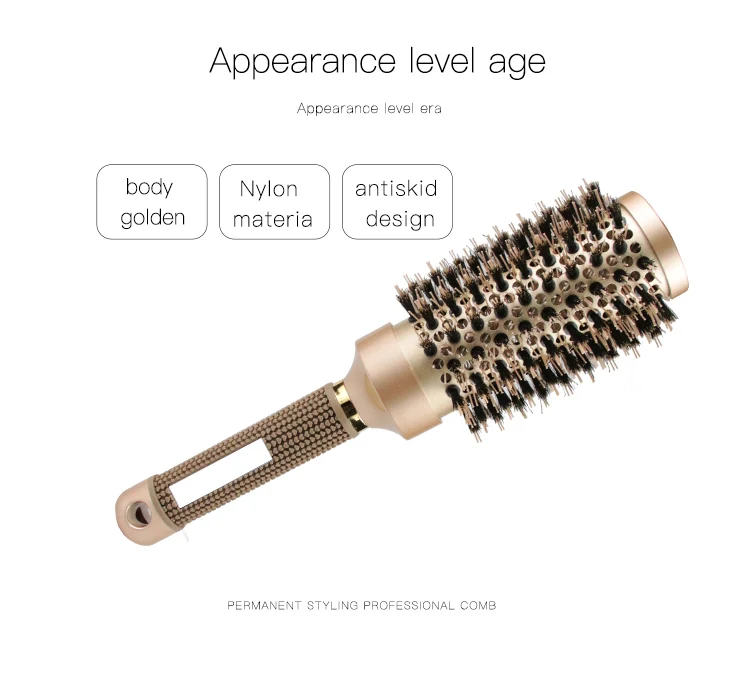 Round Boar Bristle Styling Hair Brush Straightener Ceramic Straightening Brush Round Ionic Hair Brush