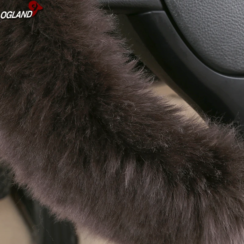 
Anti Slip Styling Fluffy Long Wool Steering Wheel Cover For Car Accessories Interior Australian Merino Sheepskin Automobile 