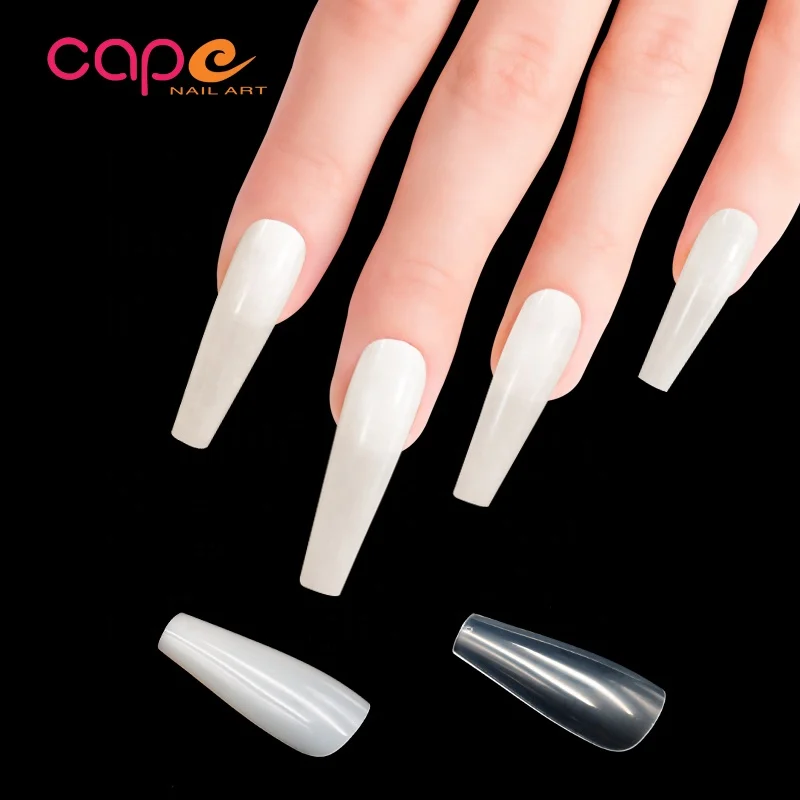 
New Model False Natural Clear Long Coffin Ballerina Nail 