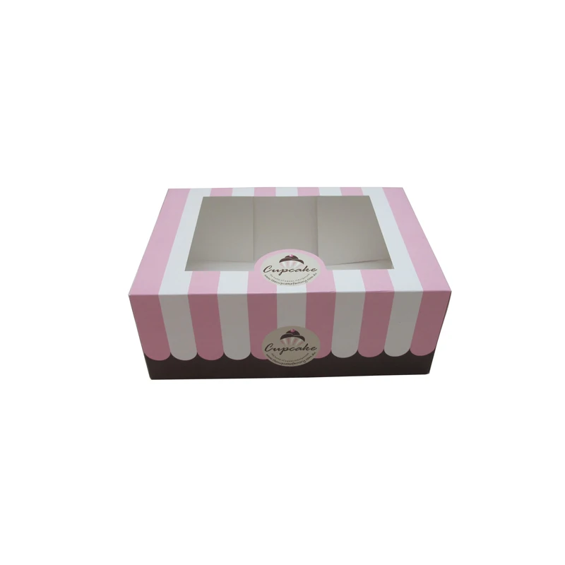 Hot sale eco-friendly custom logo printed colors mini muffin cupcake box with clear window foldable box 6 wholesale