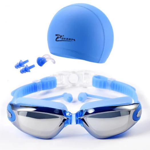 Swim goggles set with anti fog UV protection adjustable swimming swim cap for men women