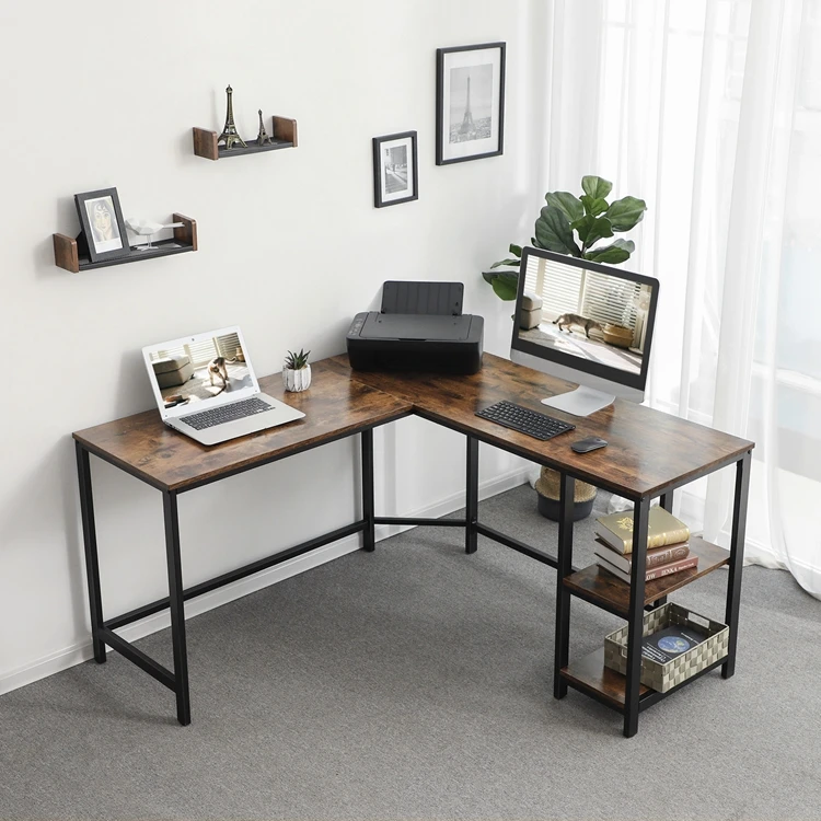 VASAGLE Furniture L Shaped Metal Frame Wood Writing Desk Table Home Large Corner Studio Computer Desk