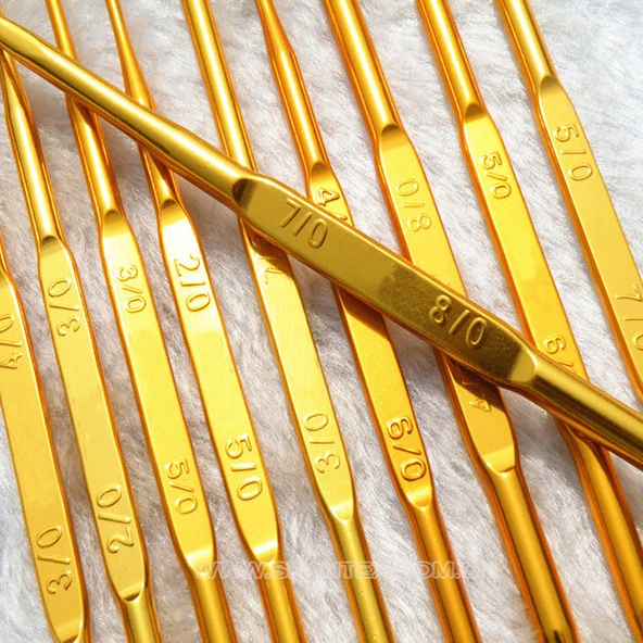Gold Aluminum Twin Crochet Hook needle with 2 Crochet head in 1