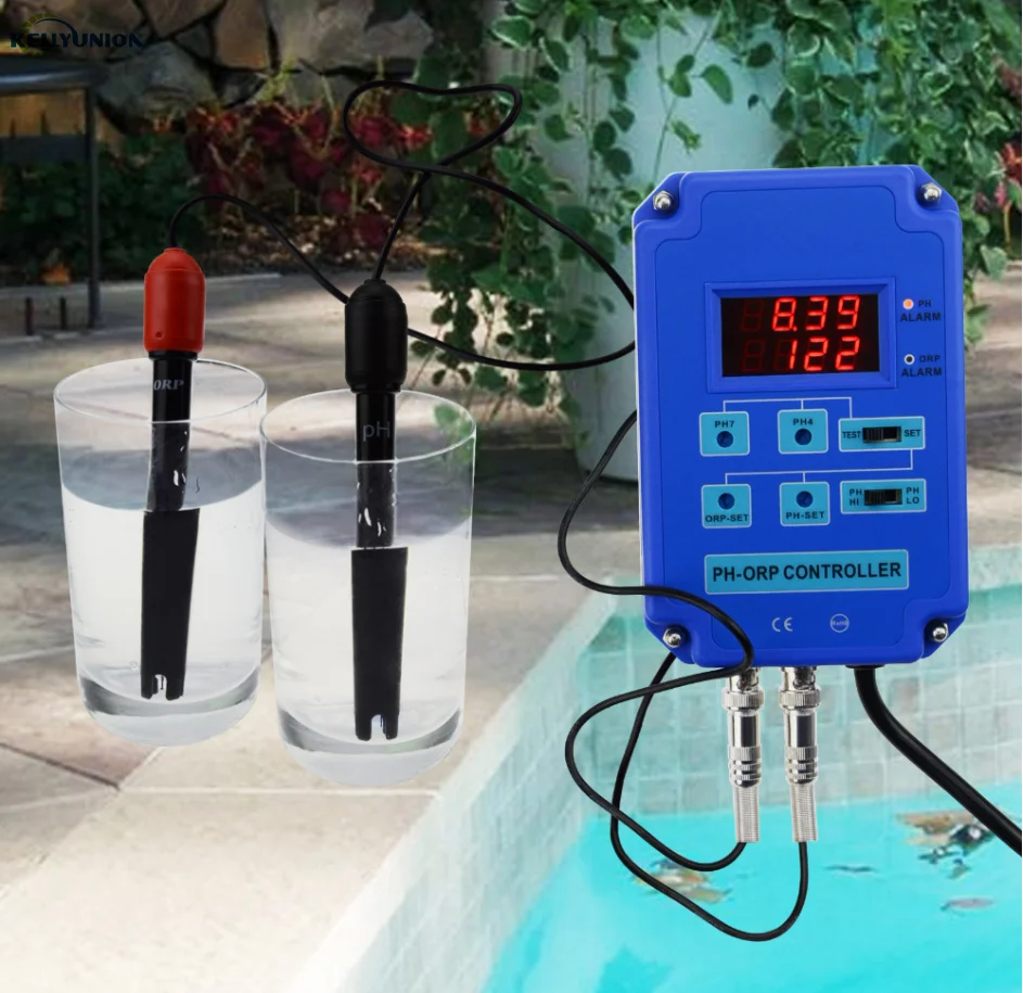 Digital pH ORP Redox 2 in 1 Controller Monitor w/ Output Power Relay Control, Electrode Probe BNC, Water Quality Meter Kit