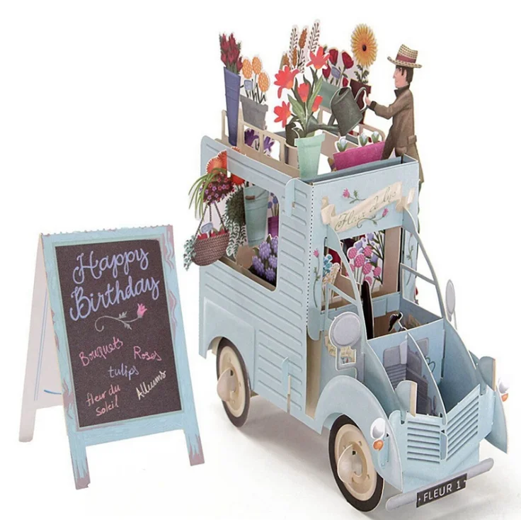 
Paper carving creativity flower car 3d pop up happy birthday greeting card 