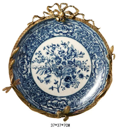 Luxury Antique Gilt Brass Cherub Pedestal Candleholder with Elegant Handpaint Blue and White Porcelain BF11-01303a