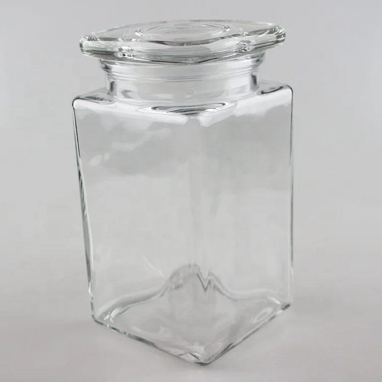 Hot selling square glass storage jar storage canister with stopper lid