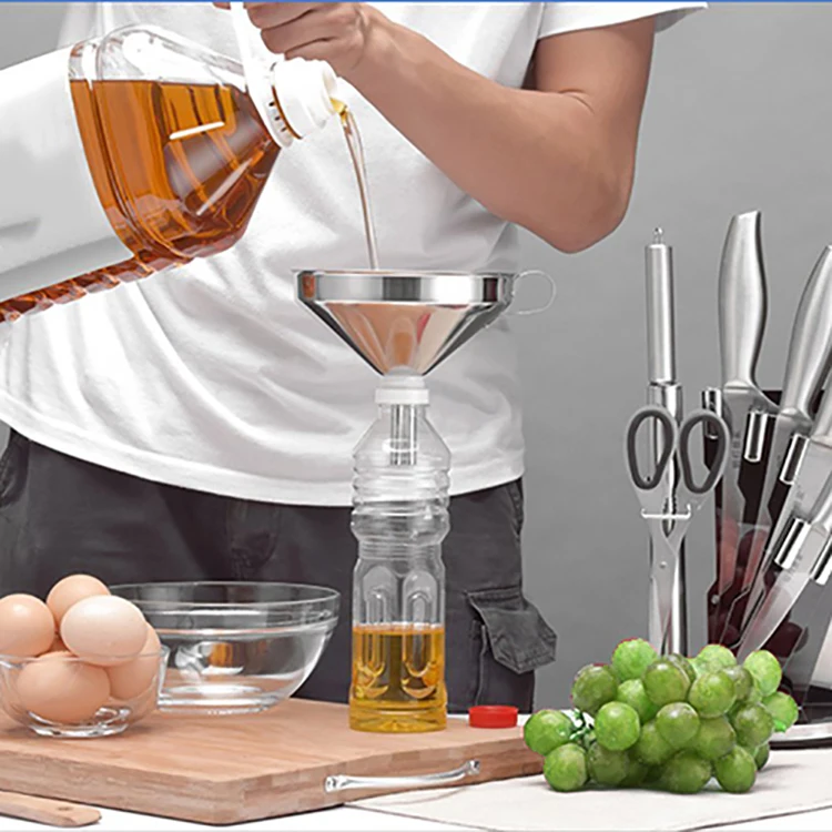 Amazon Top Seller Kitchen Accessories 304 Stainless Steel Vinegar Liquid Filtering Hopper Wine Oil Funnel