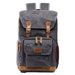 Oil Wax Canvas Leather Rucksack Stylish Camera Backpack Bag