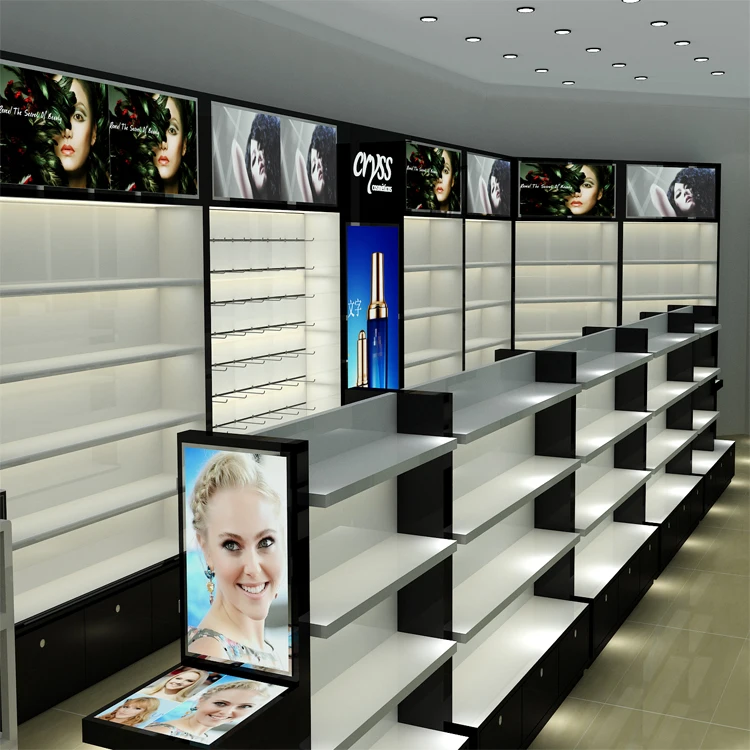 Slap-up cosmetic shop interior design, factory direct sale cosmetic display stand