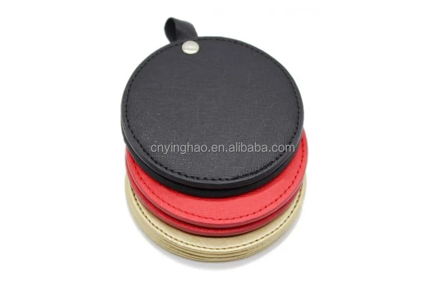 
Custom wholesale high quality circular cosmetic pocket mirror with PU leather for promotional gift 