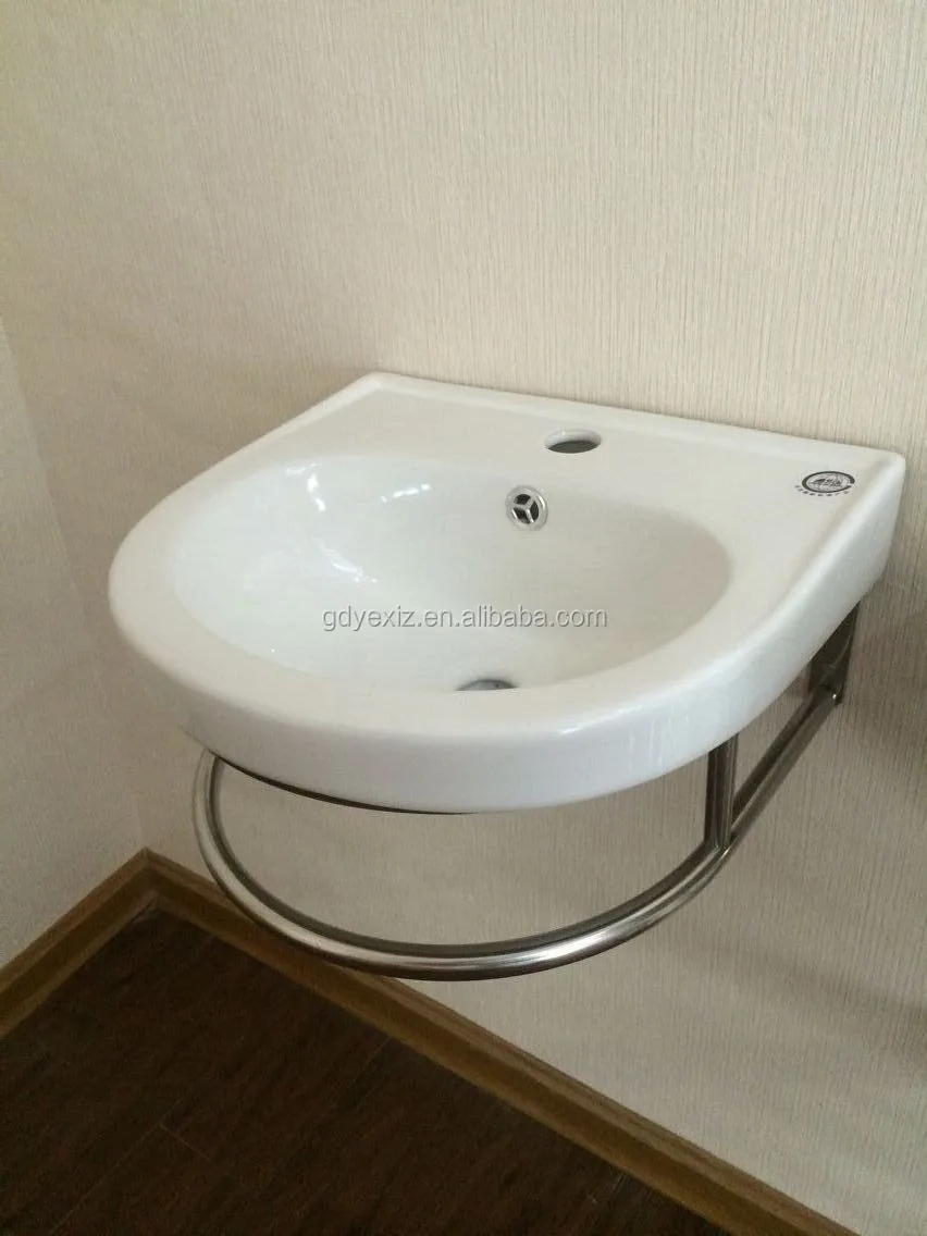 
D306 washroom vanity hand wash basin with stainless steel shelf 