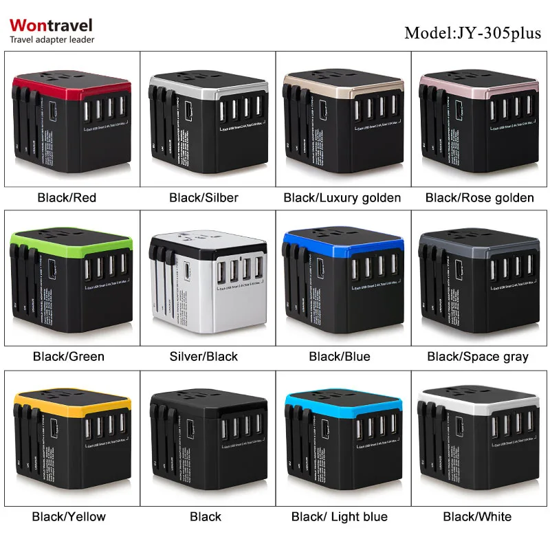 Wontravel 4USB Type C адаптер все в одном Универсальный для путешествий Международный зарядного устройства