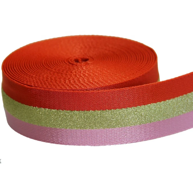 Factory Price Wholesale three colors Polyester Ribbon Gold Line Webbing 1.9 mm thickness 50mm width