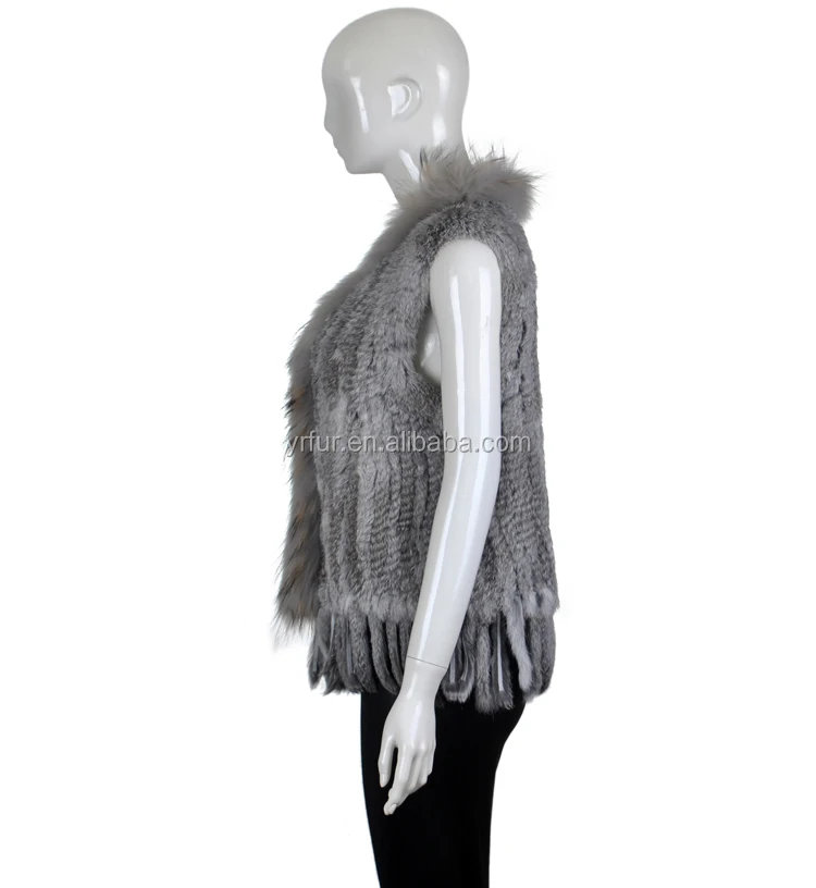 YR244 Low price high quality  Real rabbit fur women hand knit fur vest Top Quality Factory Direct