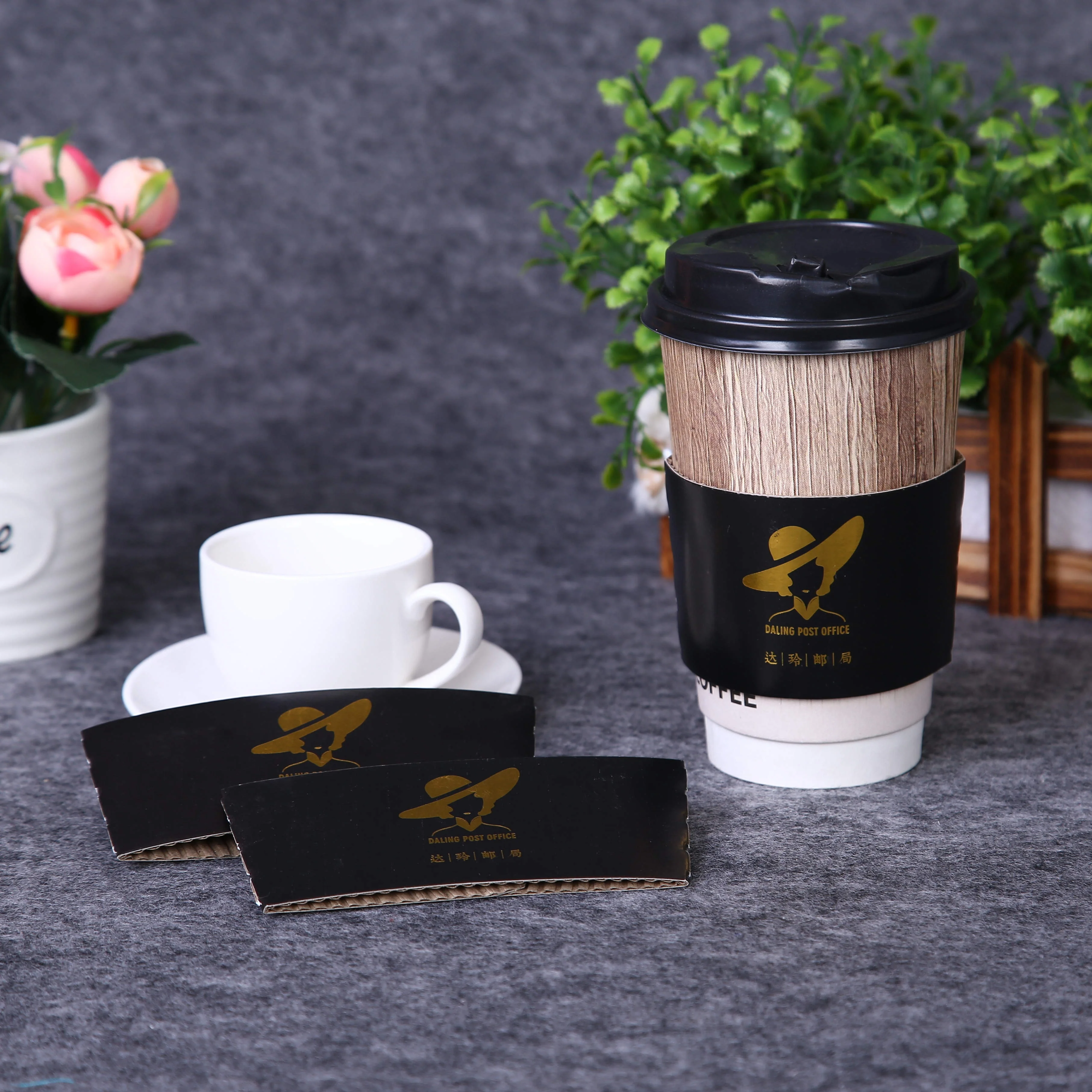 
Disposable coffee hot sleeves biodegradable hot cup sleeve custom printed cup sleeves 