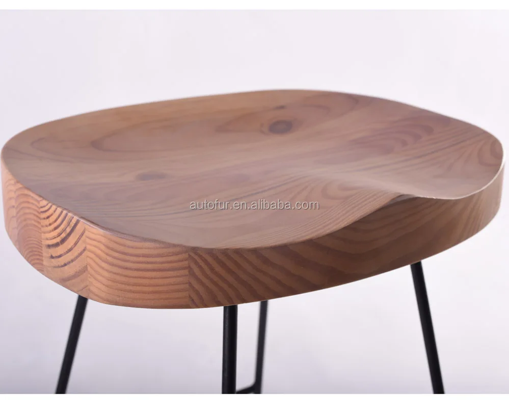 Factory Kitchen Metal Leg Wooden Seat solid wood Bar Stool