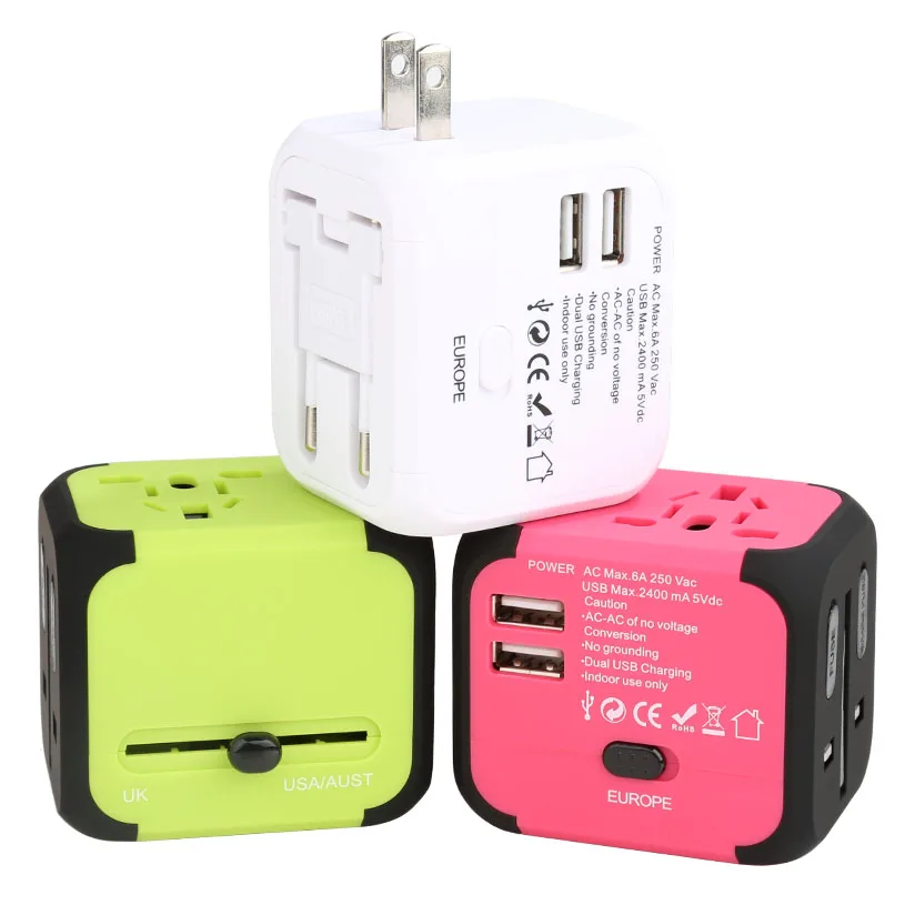 Hot rubber oil painting Otravel SL-176 universal world travel adapter kit with 2 USB port -UK,US,AU,AUS plug adapter