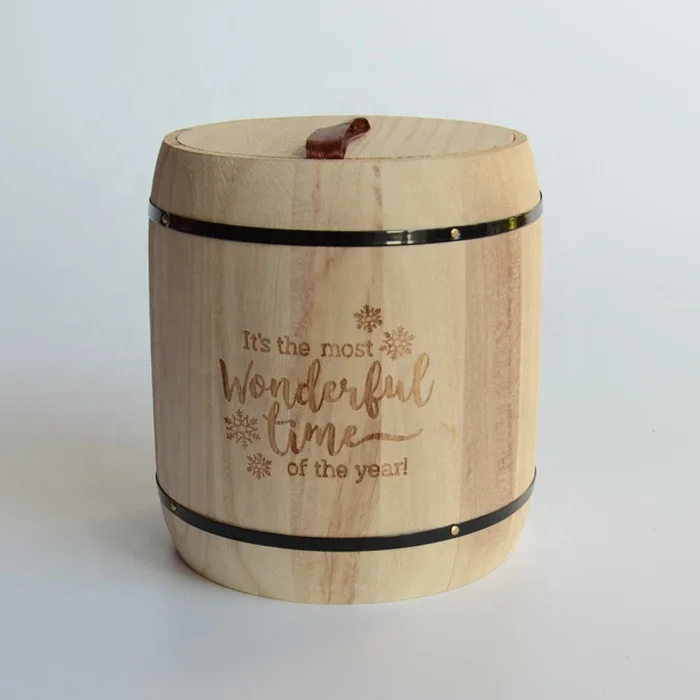 2024 изготовленный на заказ логотип дешевая деревянная бочка форма деревянная коробка для кофе в зернах