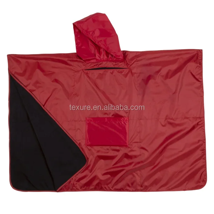 Multi-Purpose 3 in 1 Adult Waterproof Hooded Poncho Blanket with Polar Fleece Lining