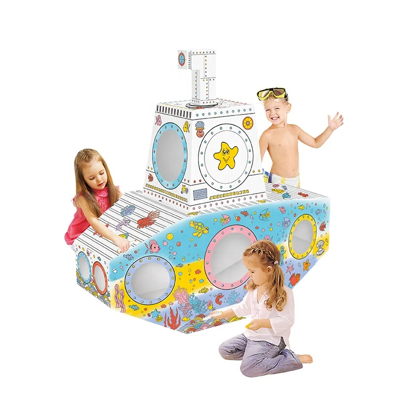 creative graffiti submarine model intelligent toy painting 3d graffiti coloring cardboard diy doolle toy for kids