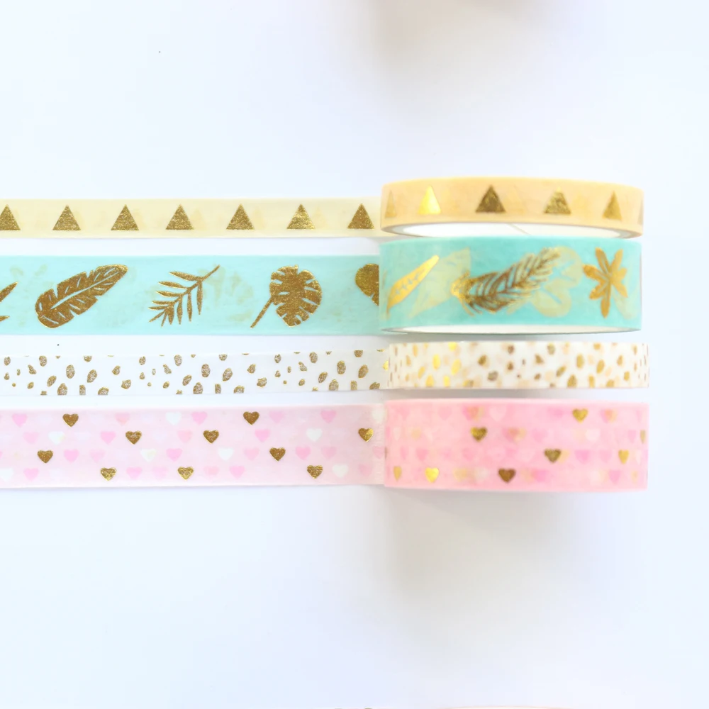 Cute gold foil school decoration washi tapes for diary planner notebook stationery, DIY kraft masking tape for photos,4pcs