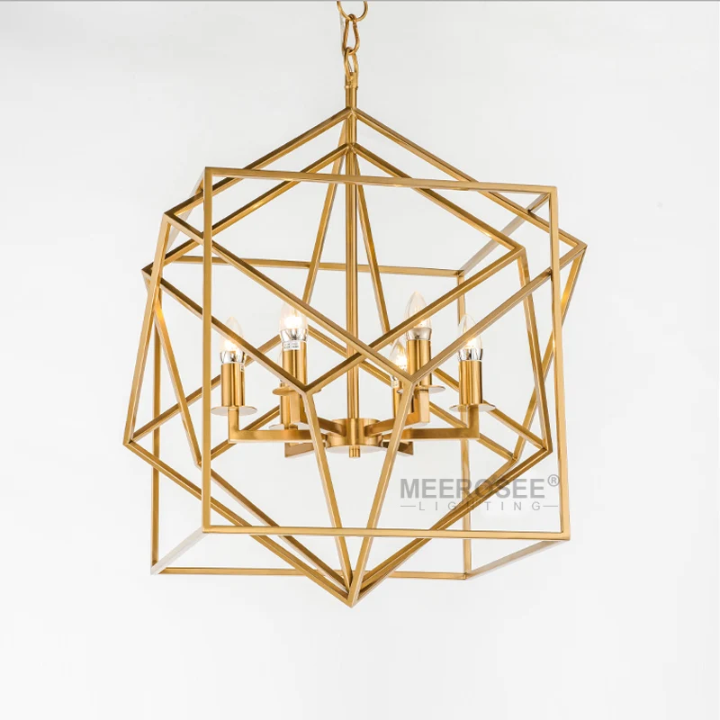 MEEROSEE Modern Gold Metal Frame Chandelier E14 Bulbs Brass Hanging Pendant Lamp For Restaurant Decoration MD85516-L6