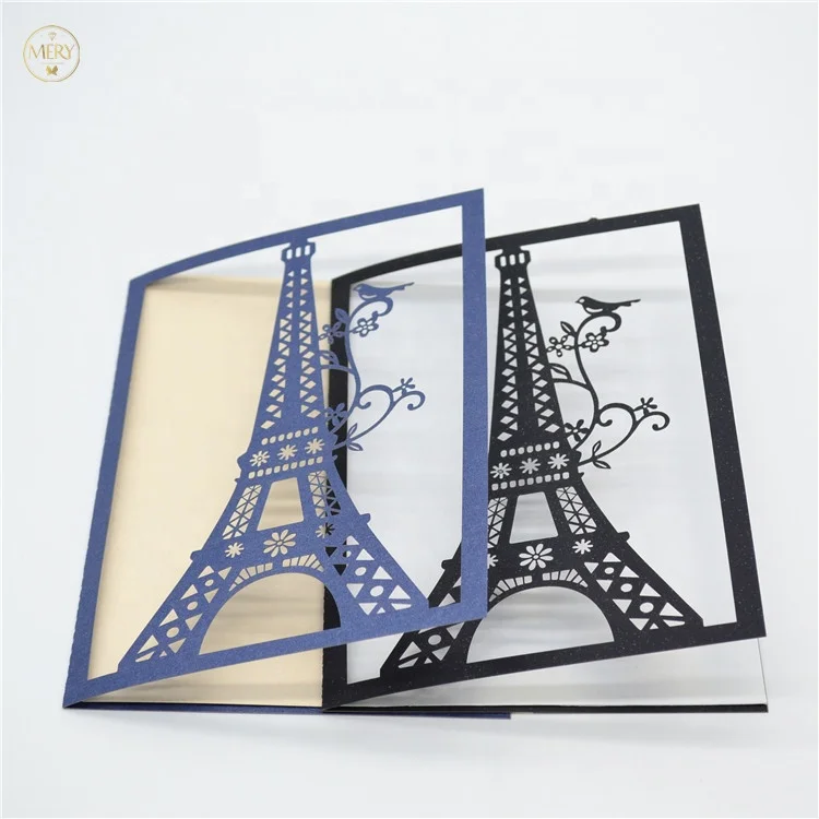 Sweet sixteen invitation laser paper cut eiffel