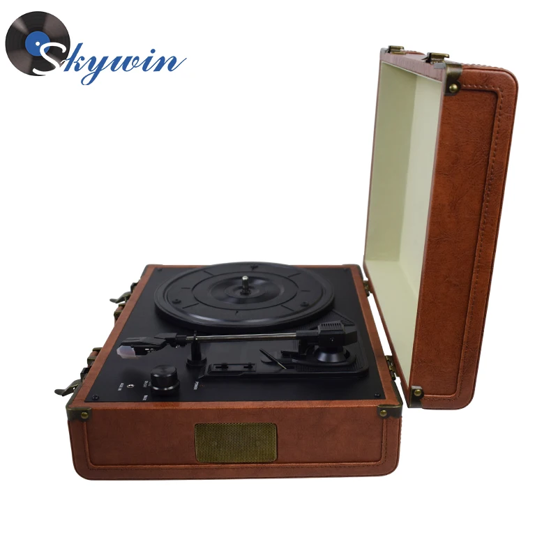 Retro Suitcase Belt Vintage USB Turntable Player Built-in Stereo Speakers