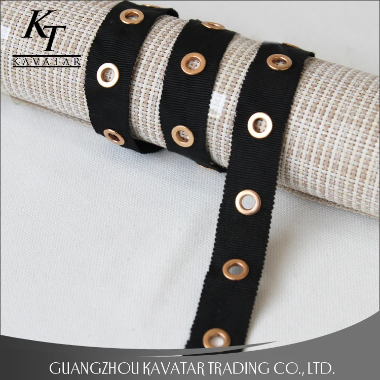 Wholesale gold eyelet stud grosgrain ribbon trim for garment and bags use Eyelet belt