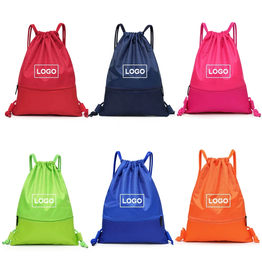 
High quality custom logo printing drawstring cloth string bag sac de dos sport Teenager School backpack polyester with pockets 