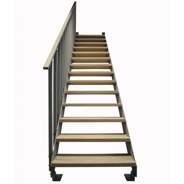 Contemporary low cost floating staircase design with wood tread