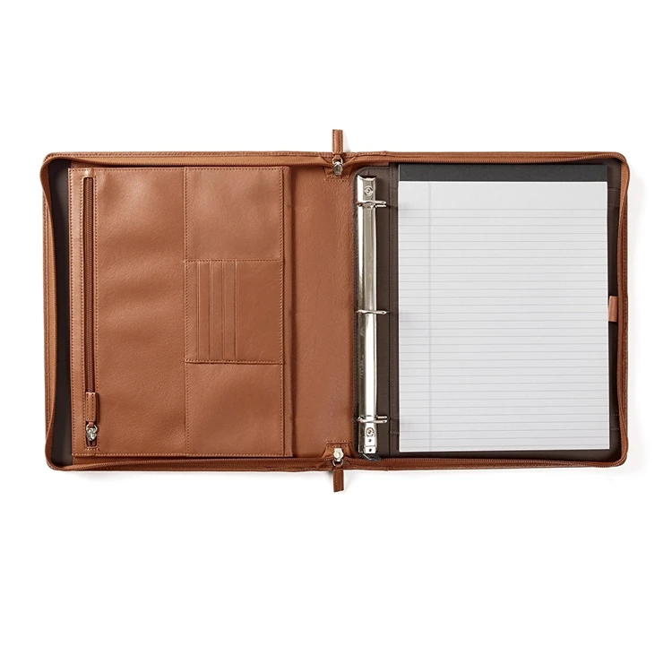 PU leather folder Padfolio ring Binder A4 size portfolio with zipper around