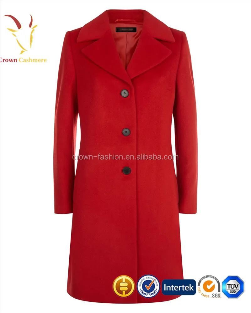 Women Red Long Winter Cashmere Coat Ladies
