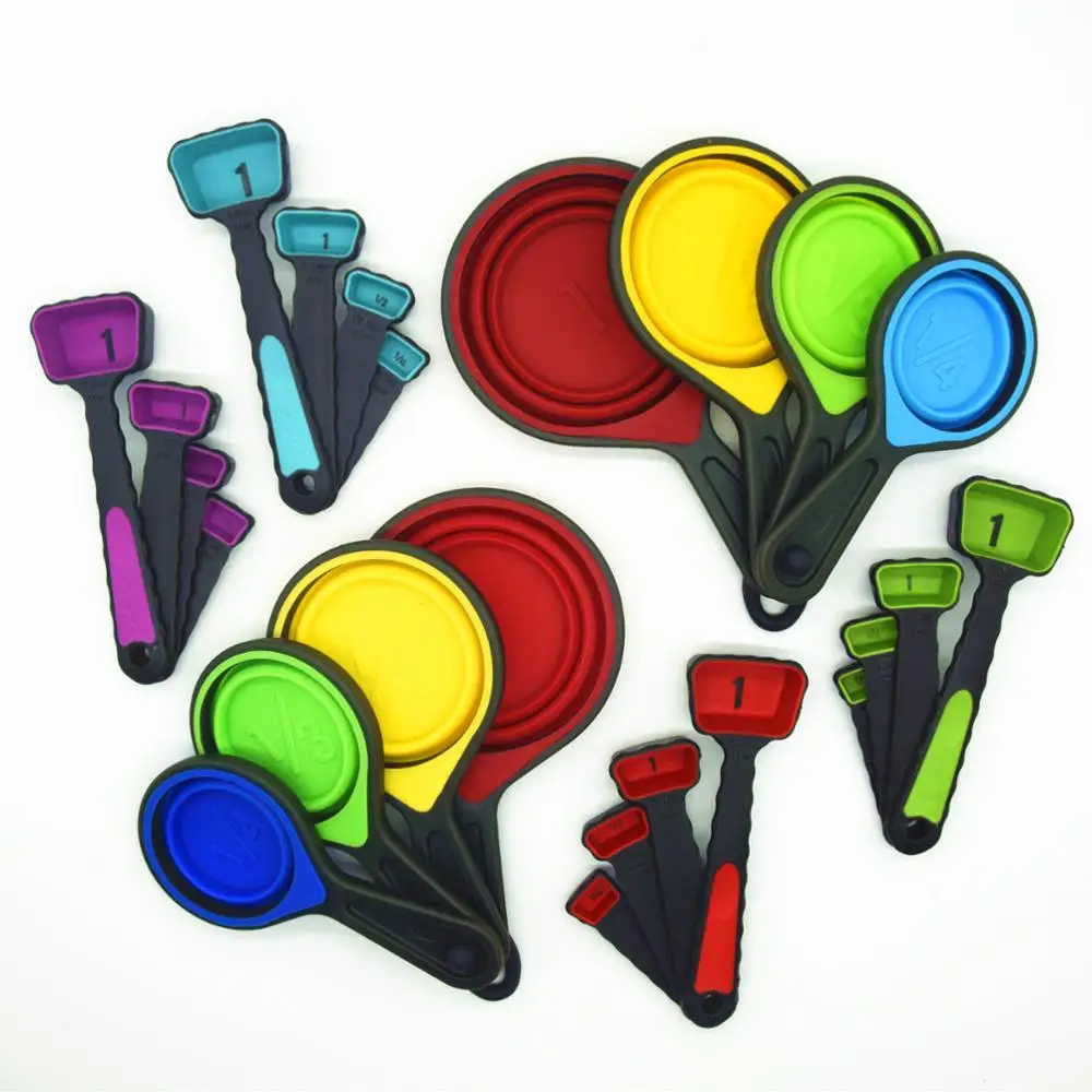 
BPA Free Silicone Collapsible Measuring Cups and Spoons Set for Travel 